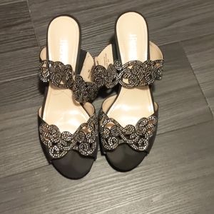 Black and silver kitten heels